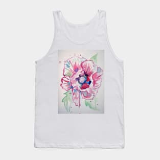 Pink Poppy Watercolour Painting Tank Top